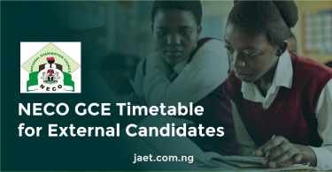 neco timetable for external candidates