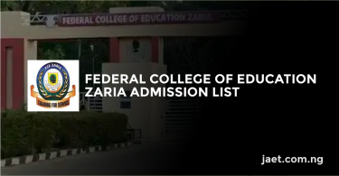 Federal College of Education Zaria Admission List