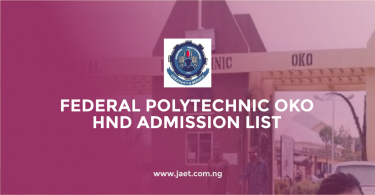Federal Polytechnic Oko HND Admission List