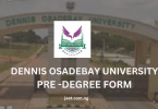 Dennis Osadebay University Pre-Degree Form